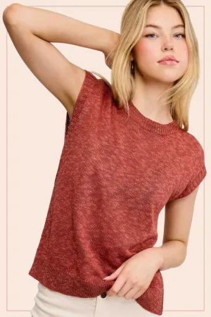 Treasured Times Baked Clay Sleeveless Ribbed Knit Sweater Top