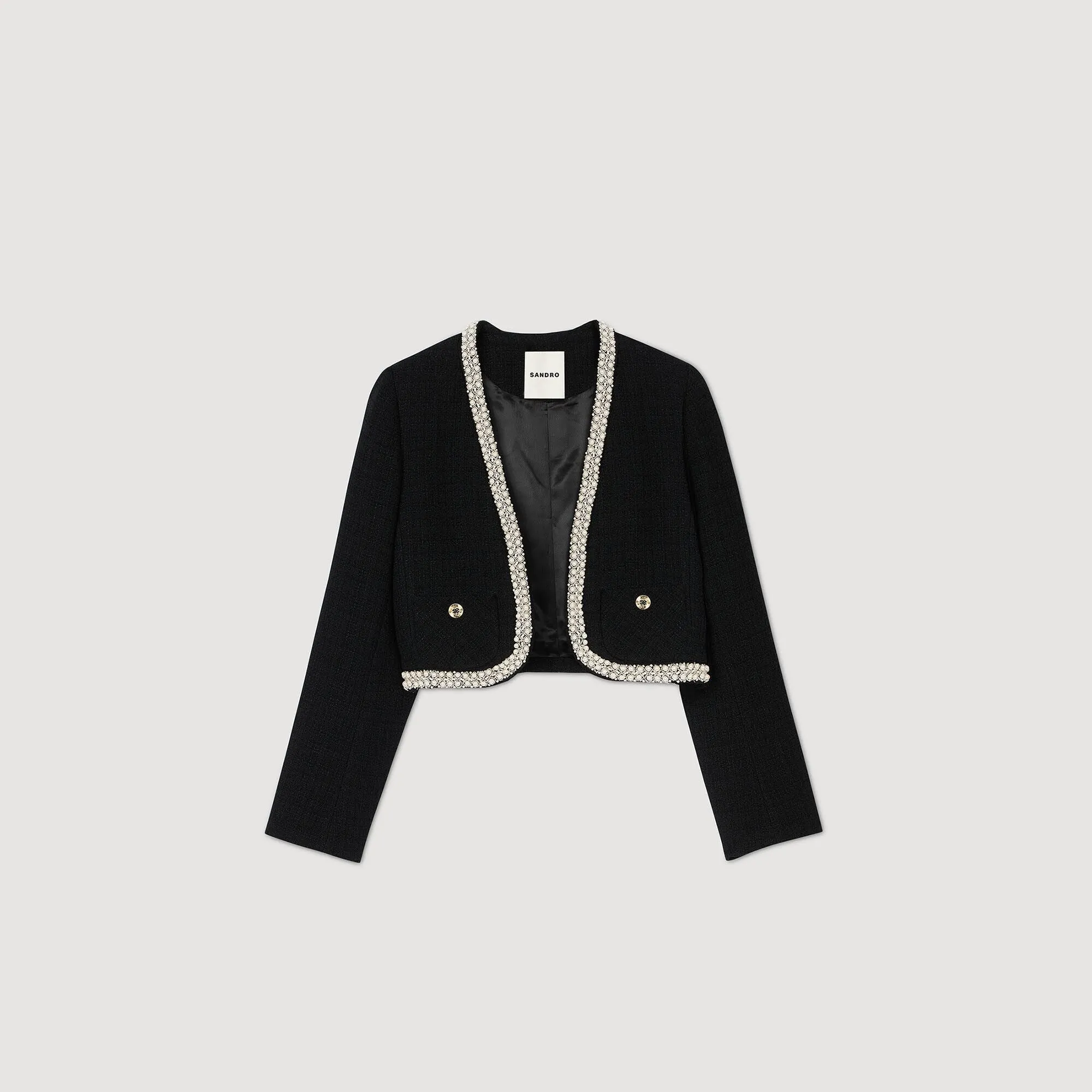 Vayene Cropped Tweed Jacket Black