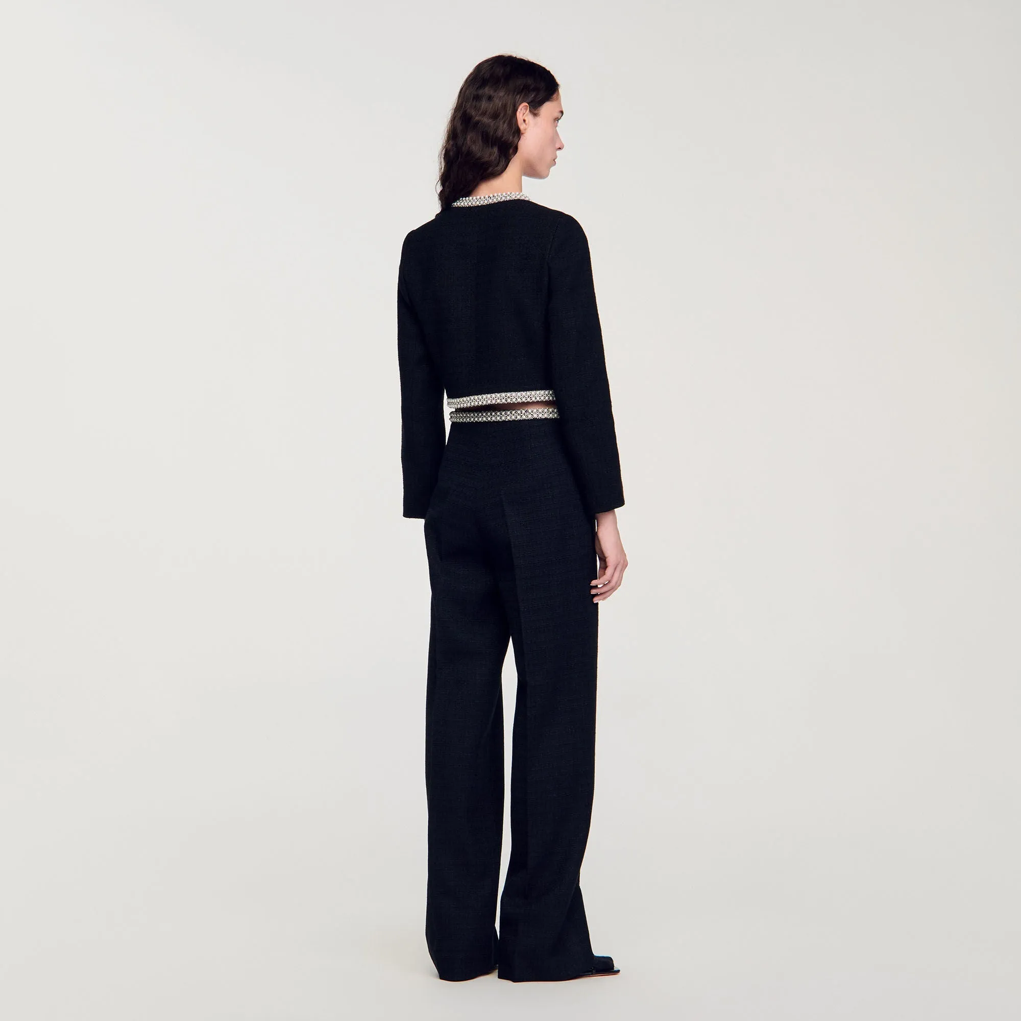 Vayene Cropped Tweed Jacket Black