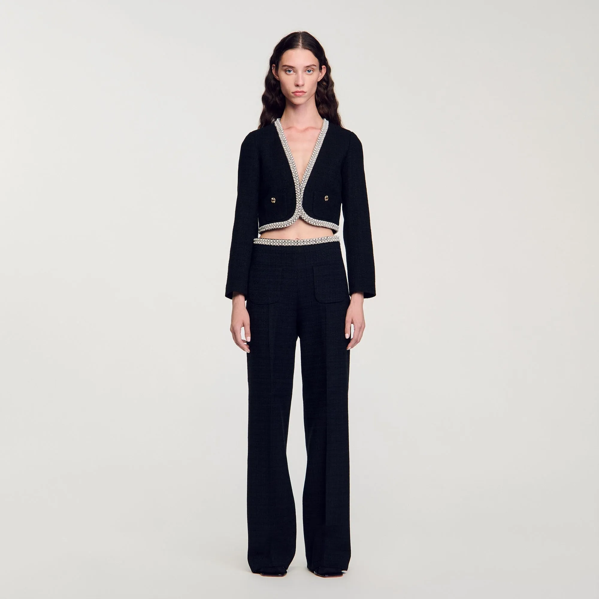 Vayene Cropped Tweed Jacket Black