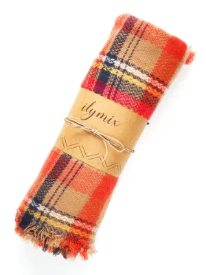 Winter Dreams Plaid Blanket Scarf In Orange