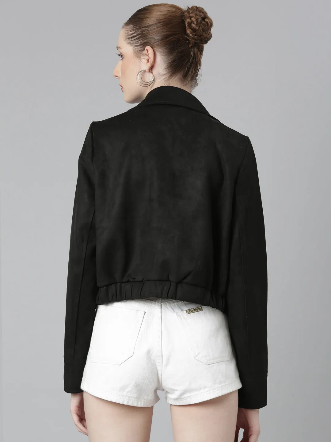 Women Black Suede Tailored Jacket