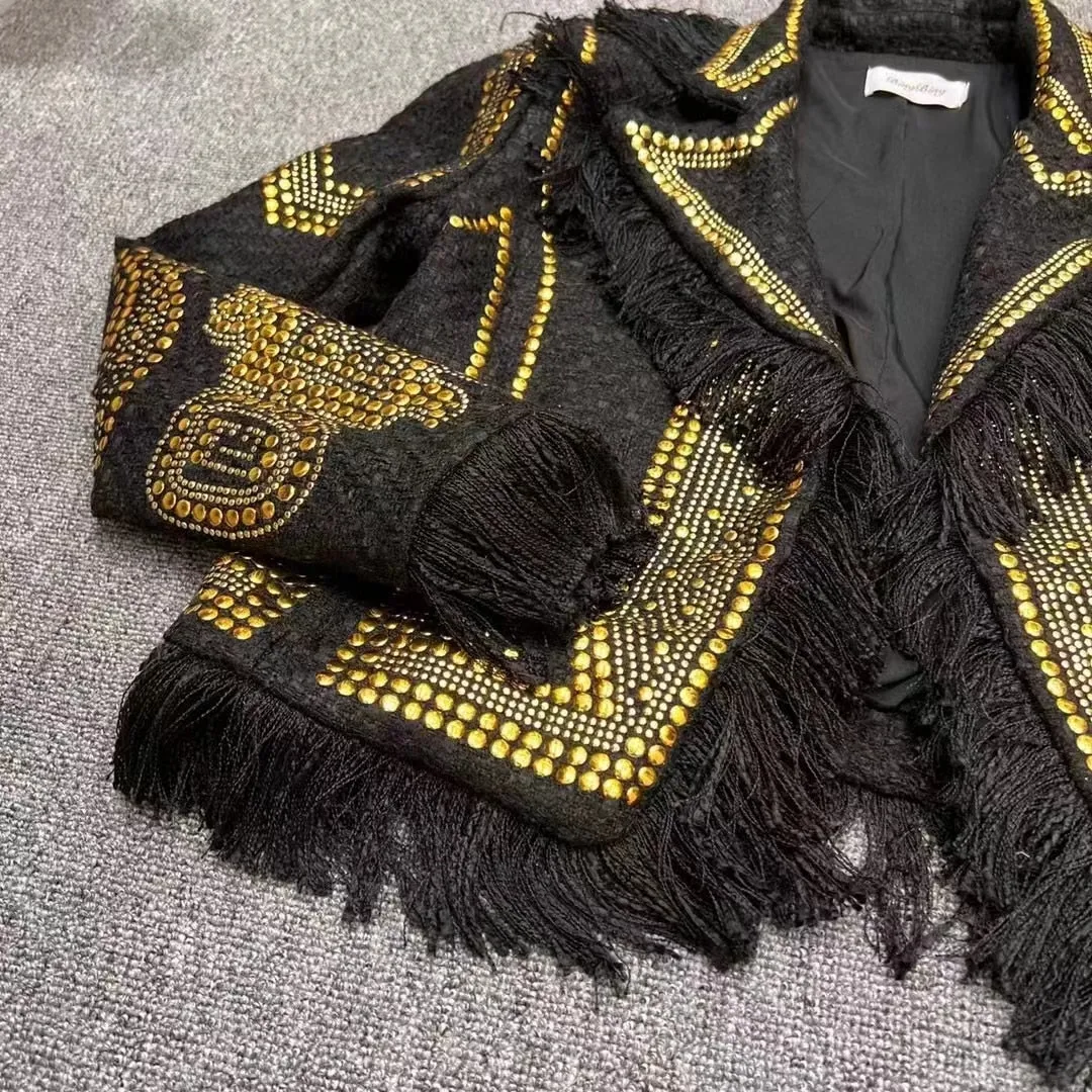 Women Blazers Autumn Outfits Runway Celebrities Pearls Chain Jackets Winter Coats