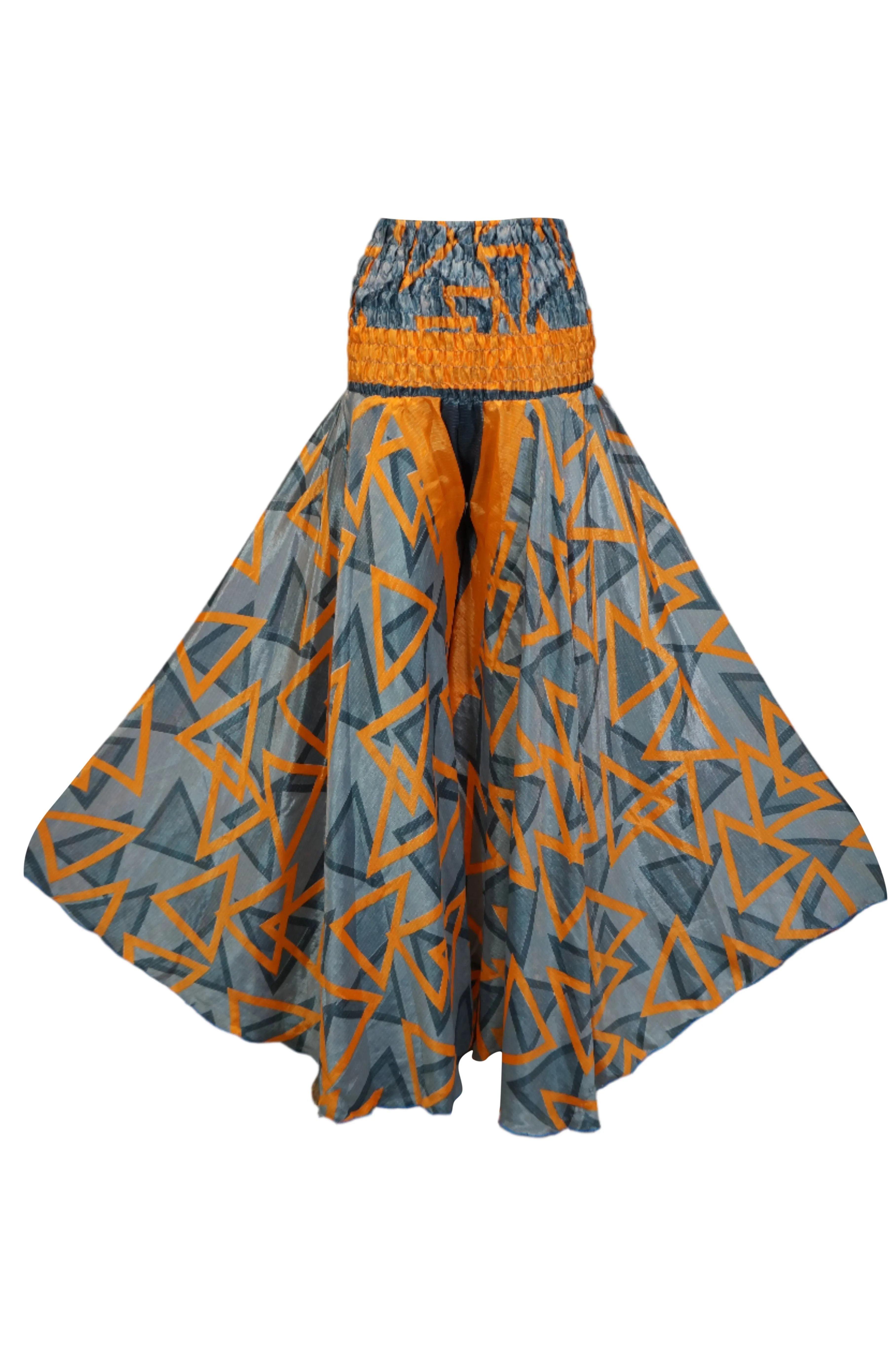 Women's Gray and Orange Boho Palazzo – Handmade Flowy Wide-Leg Pants SM