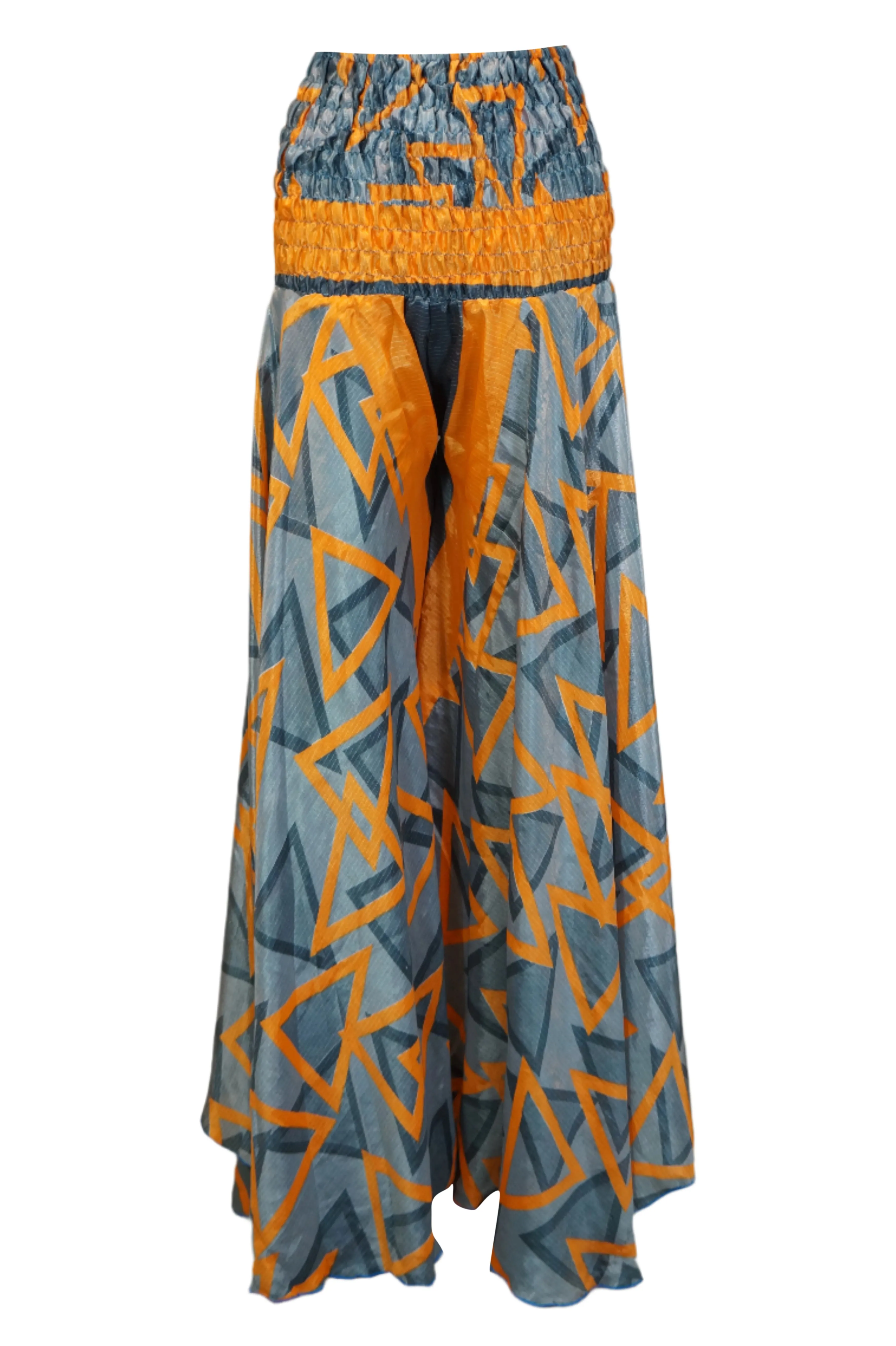 Women's Gray and Orange Boho Palazzo – Handmade Flowy Wide-Leg Pants SM