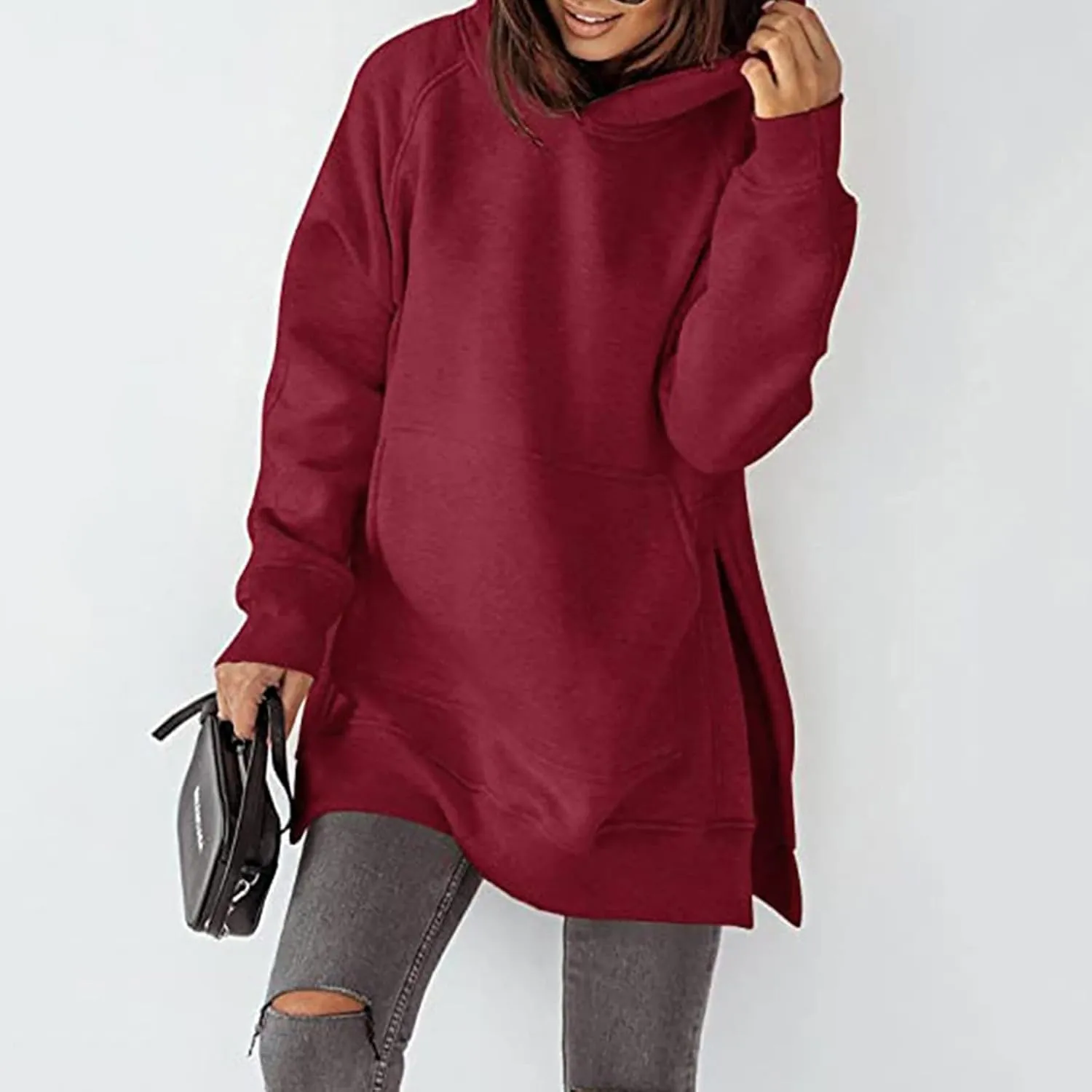 Womens Hoodies Oversized Soild Long Sleeve Pullover Hooded Sweatshirt Casual Loose Outfits 2024 Fall Clothes