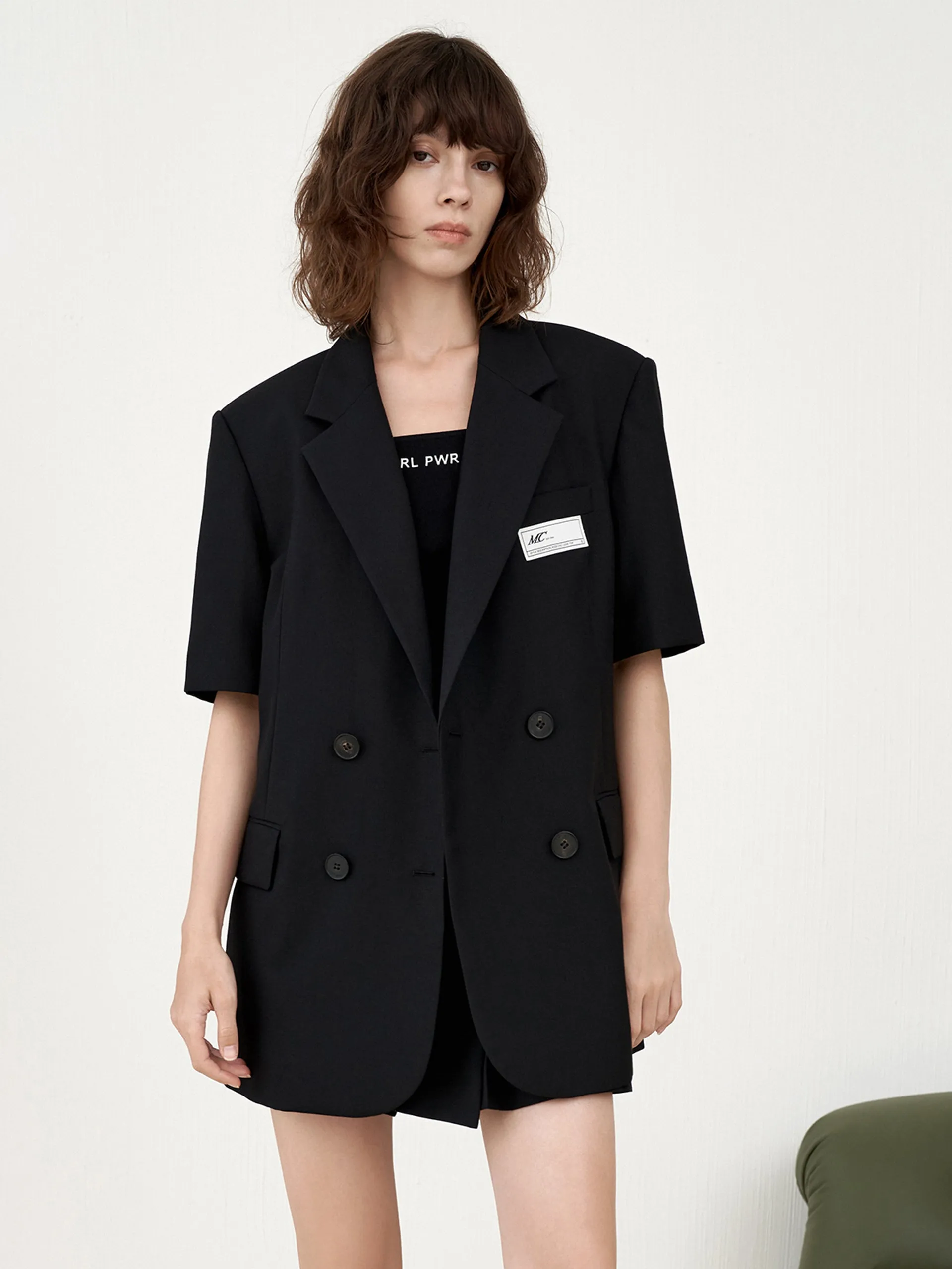 Wool Blend Short Sleeve Blazer