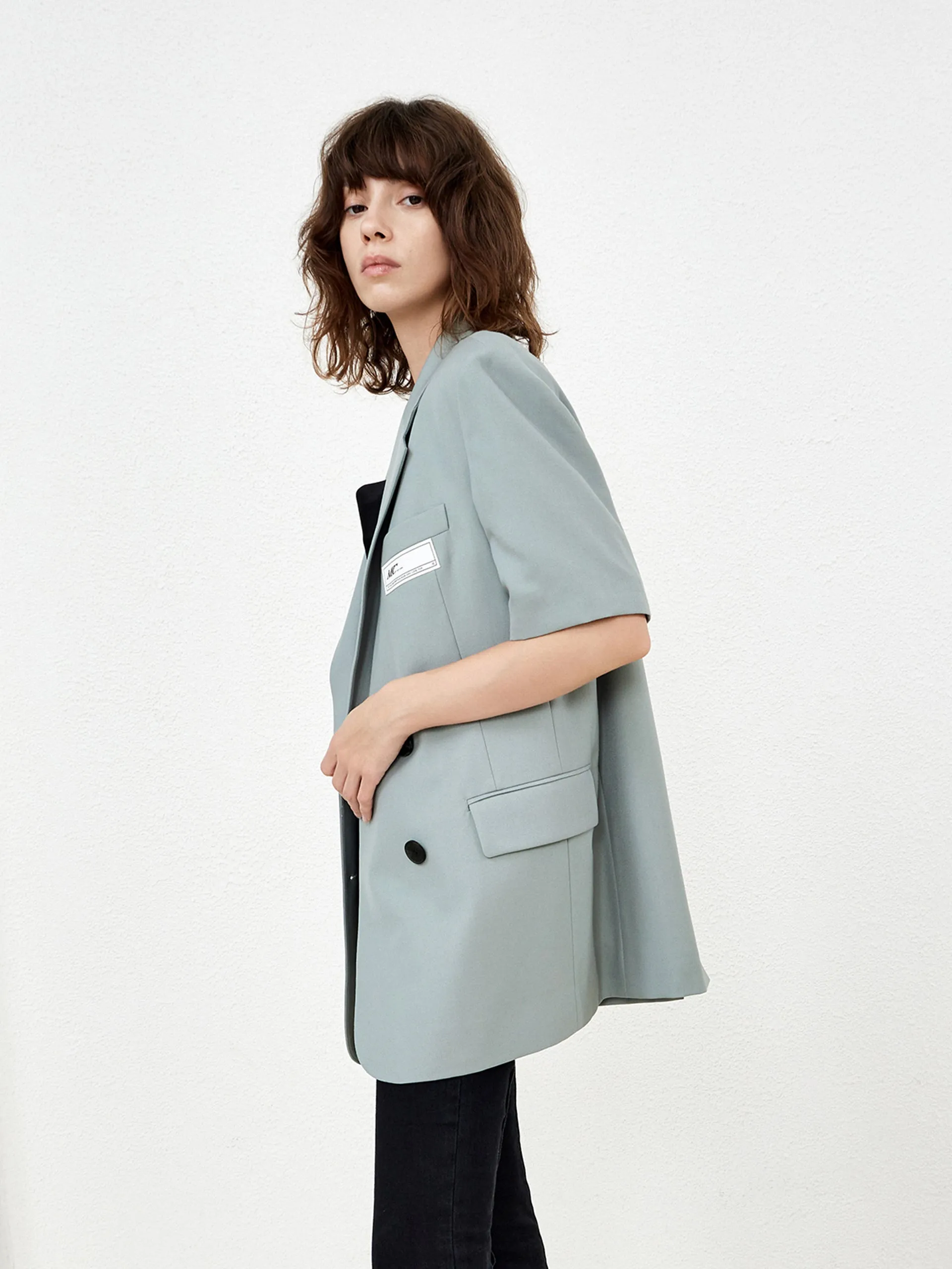 Wool Blend Short Sleeve Blazer