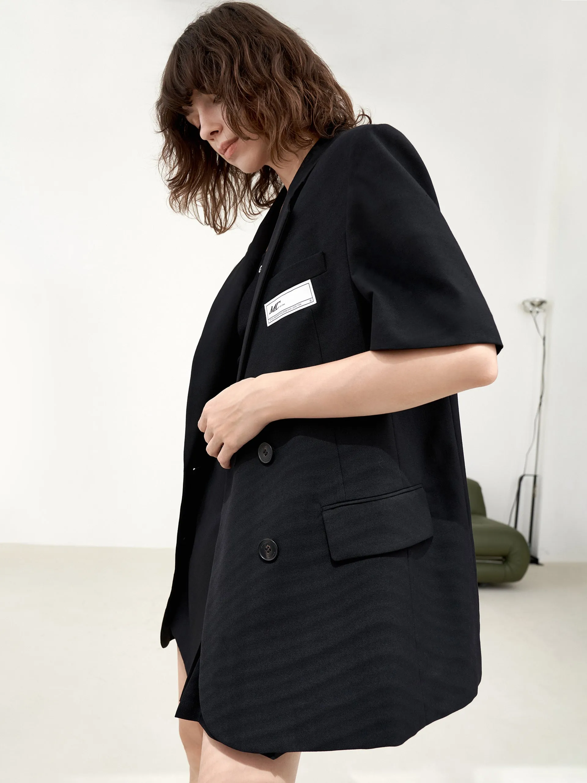 Wool Blend Short Sleeve Blazer
