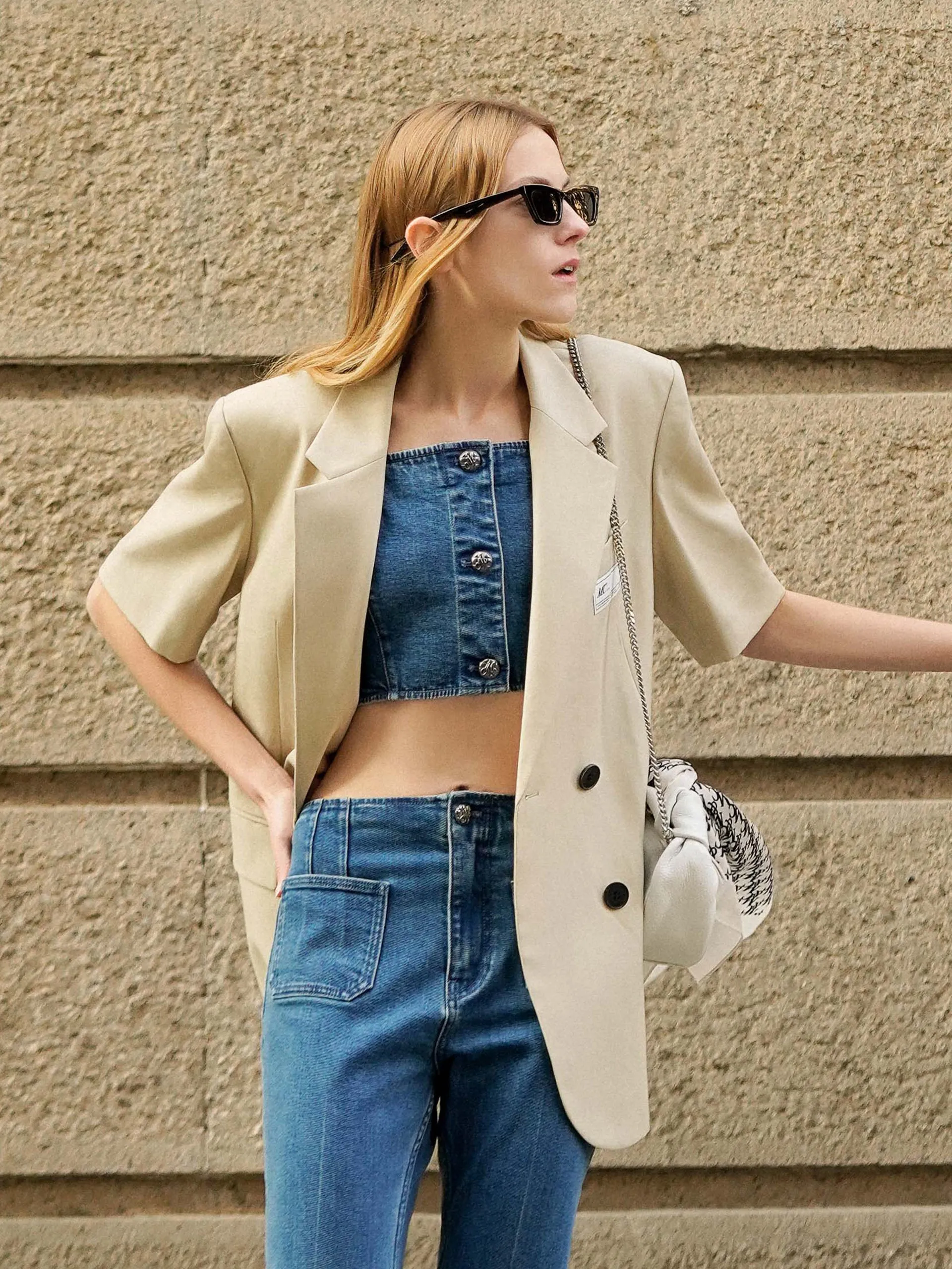 Wool Blend Short Sleeve Blazer