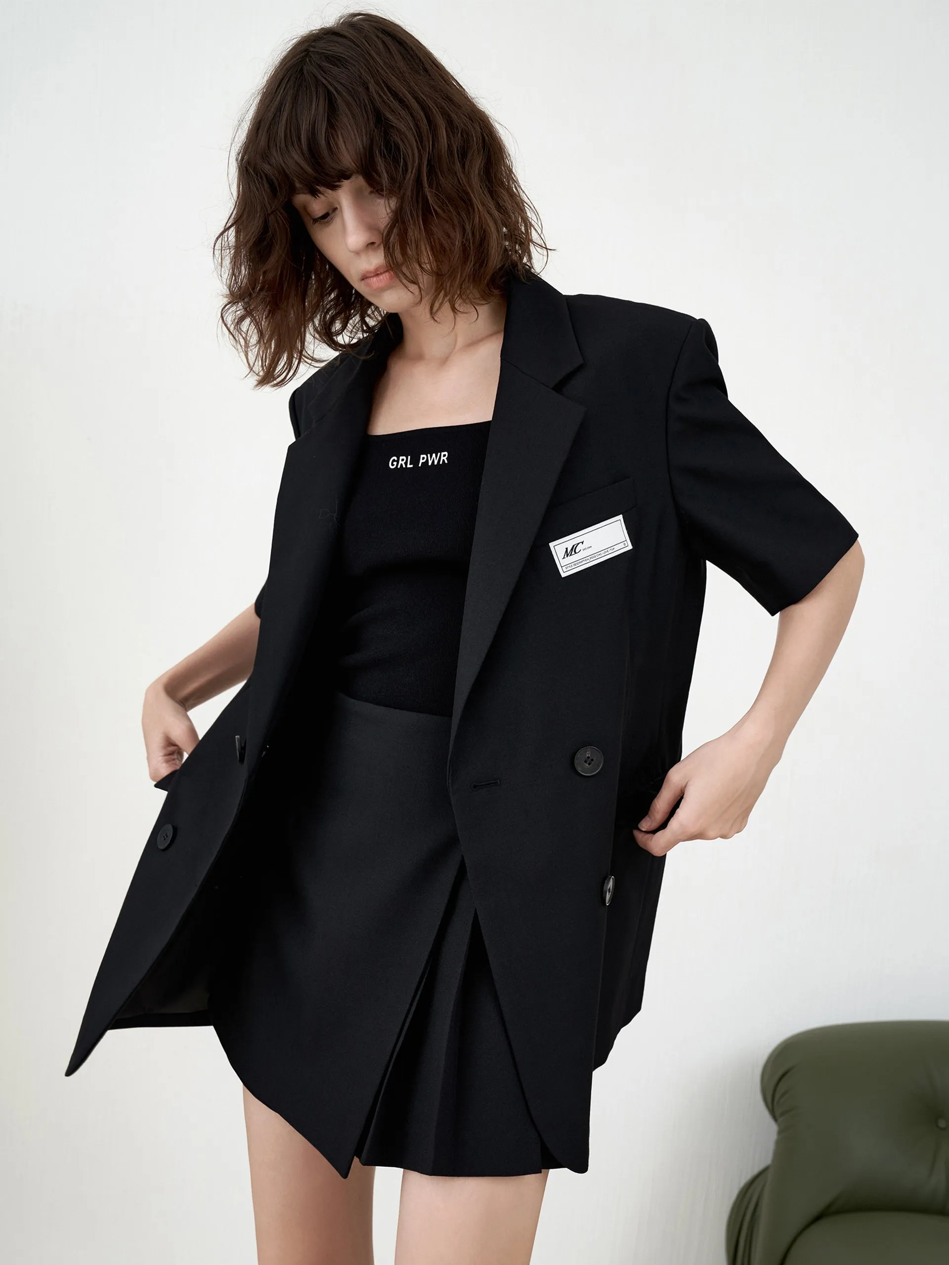 Wool Blend Short Sleeve Blazer