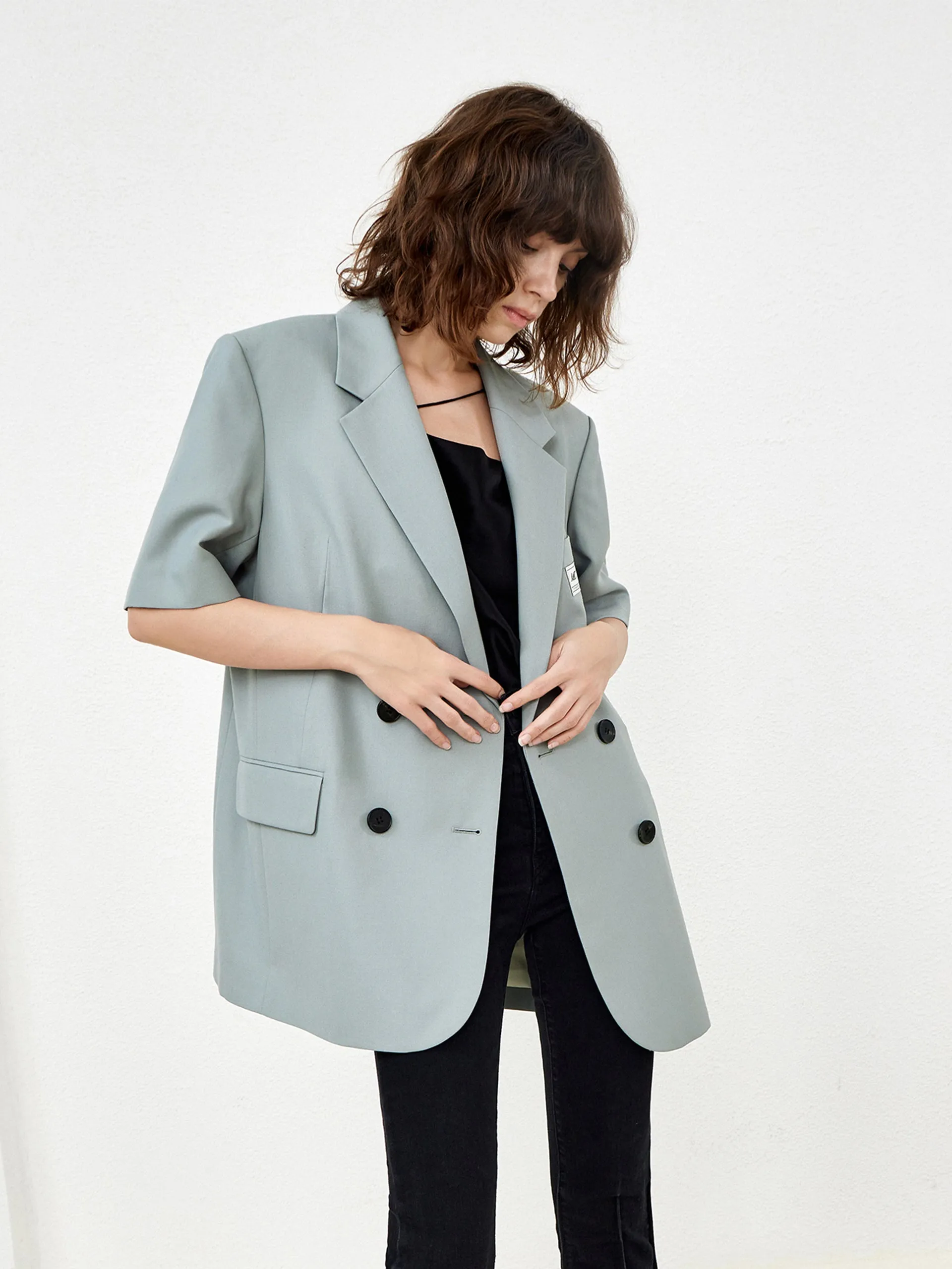 Wool Blend Short Sleeve Blazer