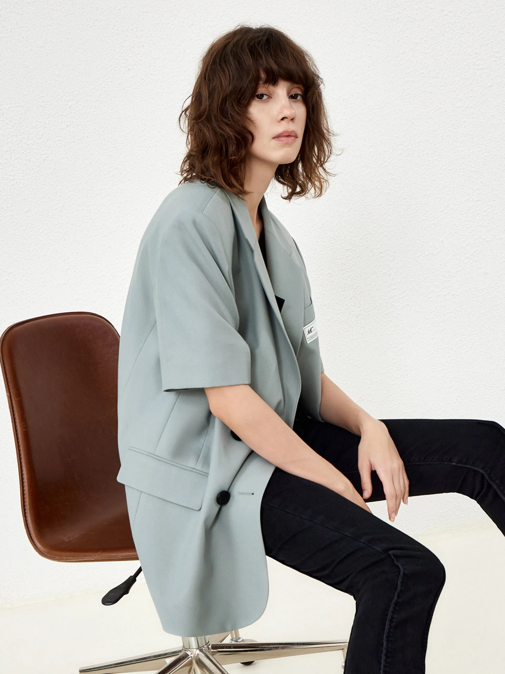 Wool Blend Short Sleeve Blazer