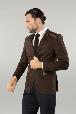 WSS Double Buttons Mono Lapel Shoulder Piece Brown Jacket- - Singen