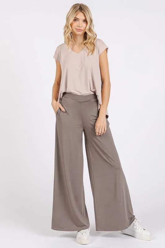 Yoga Air Stretch Elastic Waist Wide Leg Pants