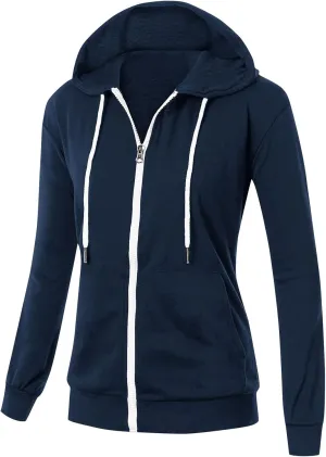 Zip Up Hoodie Womens Long Sleeve Drawstring Hooded Sweatshirt Casual Fleece Jacket 2024 Fall Outfits with Pockets