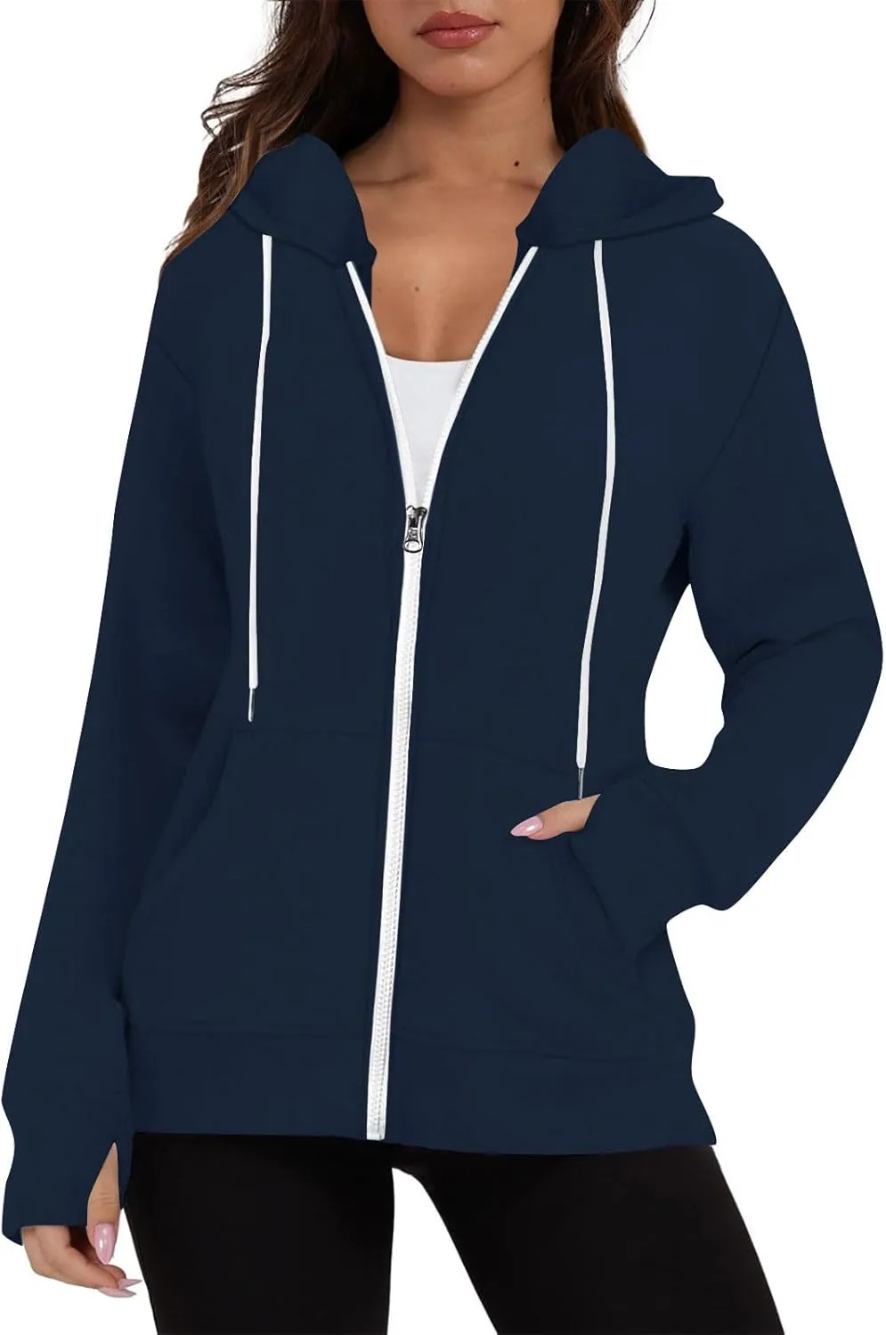 Zip Up Hoodie Womens Long Sleeve Drawstring Hooded Sweatshirt Casual Fleece Jacket 2024 Fall Outfits with Pockets