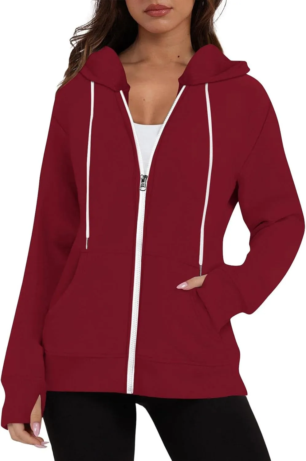Zip Up Hoodie Womens Long Sleeve Drawstring Hooded Sweatshirt Casual Fleece Jacket 2024 Fall Outfits with Pockets
