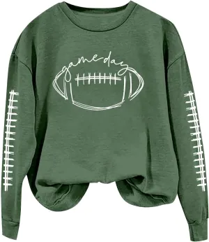 ZWRXW Game Day Sweatshirt for Women Casual Football Graphic Hoodies Oversized Long Sleeve Crewneck Pullover Trendy Fall Tops