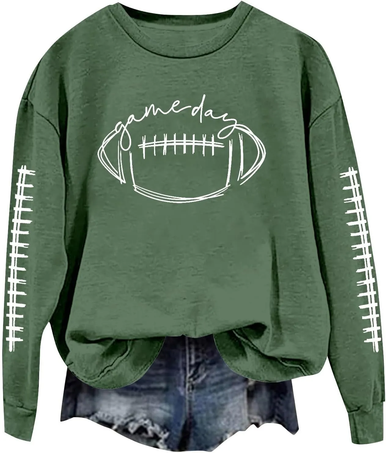 ZWRXW Game Day Sweatshirt for Women Casual Football Graphic Hoodies Oversized Long Sleeve Crewneck Pullover Trendy Fall Tops