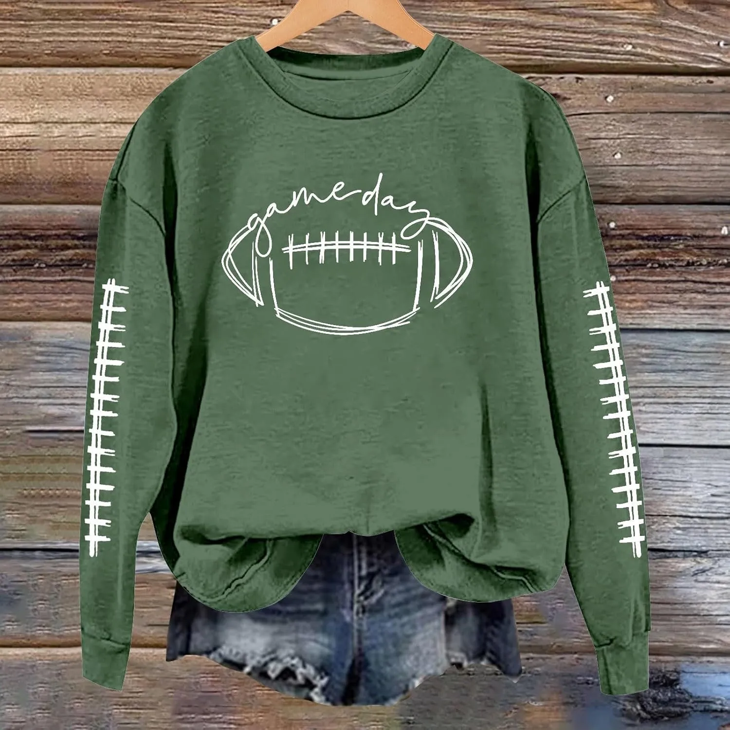 ZWRXW Game Day Sweatshirt for Women Casual Football Graphic Hoodies Oversized Long Sleeve Crewneck Pullover Trendy Fall Tops